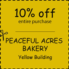 Coupon for Peaceful Acres Bakery at the Walnut Creek Amish Fleamarket in Ohio